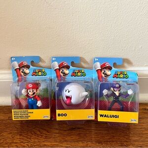 Super Mario Raccoon Mario Waluigi & Boo  2.5” Figure Jakks Pacific New 3pc